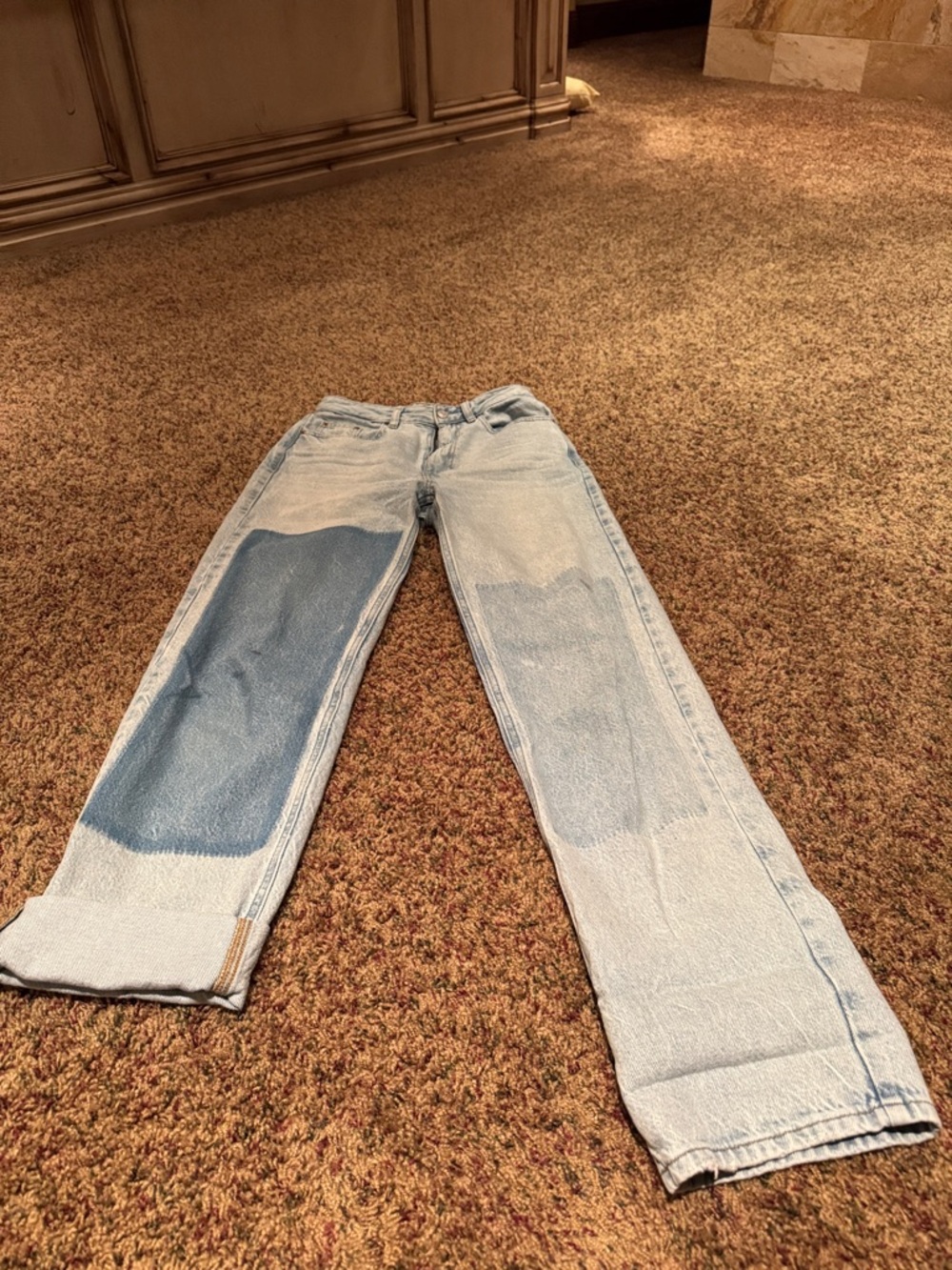 PacSun Light Blue Two-Tone Patch Straight-Leg Jeans